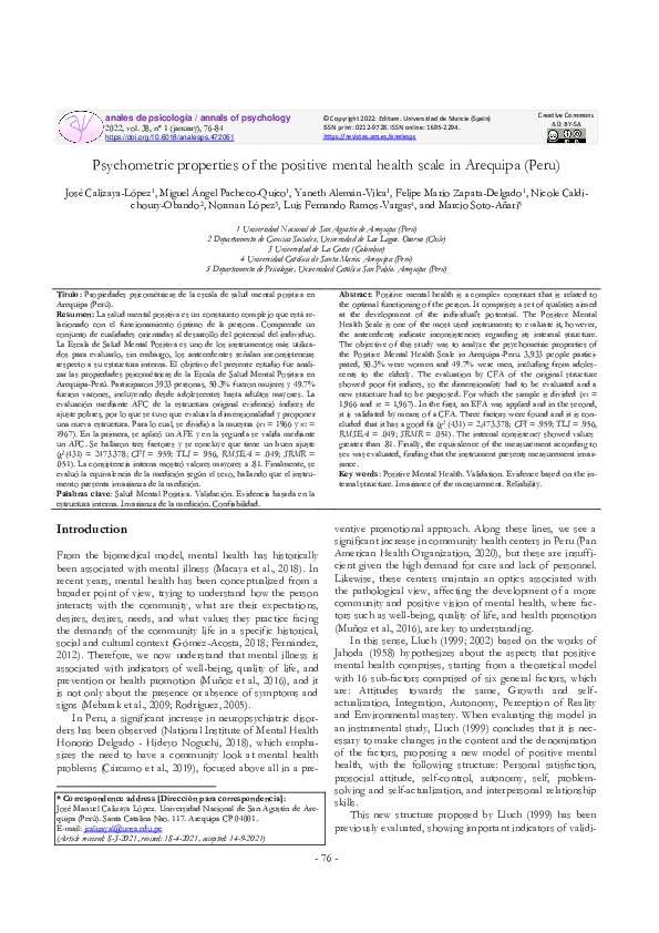 (PDF) Psychometric properties of the positive mental health scale in ...