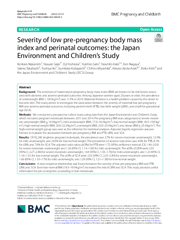 (PDF) Severity of low pre-pregnancy body mass index and perinatal ...
