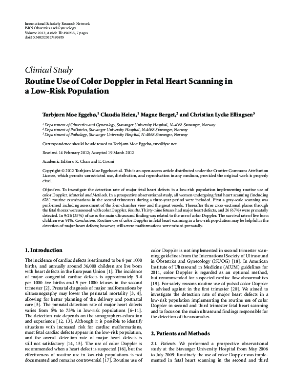 (PDF) Routine Use of Color Doppler in Fetal Heart Scanning in a Low ...