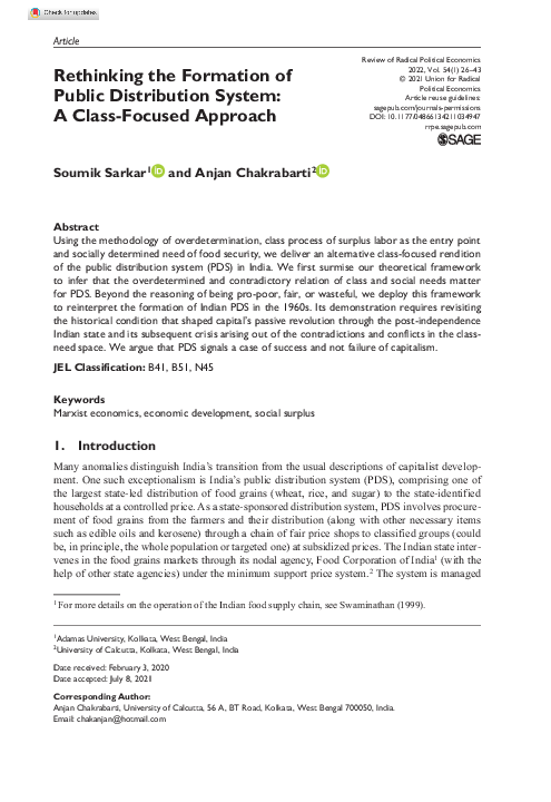 (PDF) Rethinking the Formation of Public Distribution System: A Class ...