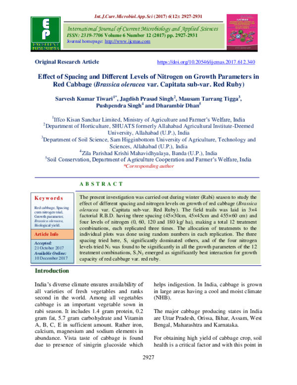 (PDF) Effect of Spacing and Different Levels of Nitrogen on Growth ...