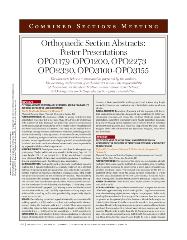 (PDF) CSM 2012 Orthopaedic Section Poster Presentations (Abstracts ...