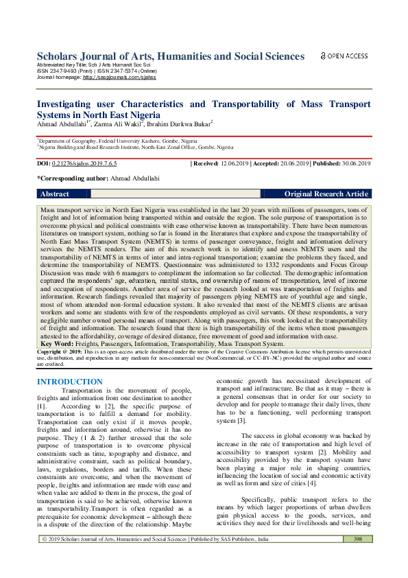 (PDF) Investigating user Characteristics and Transportability of Mass ...