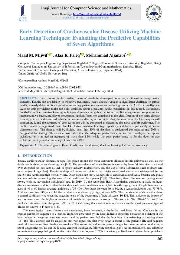 (PDF) Early Detection of Cardiovascular Disease Utilizing Machine ...