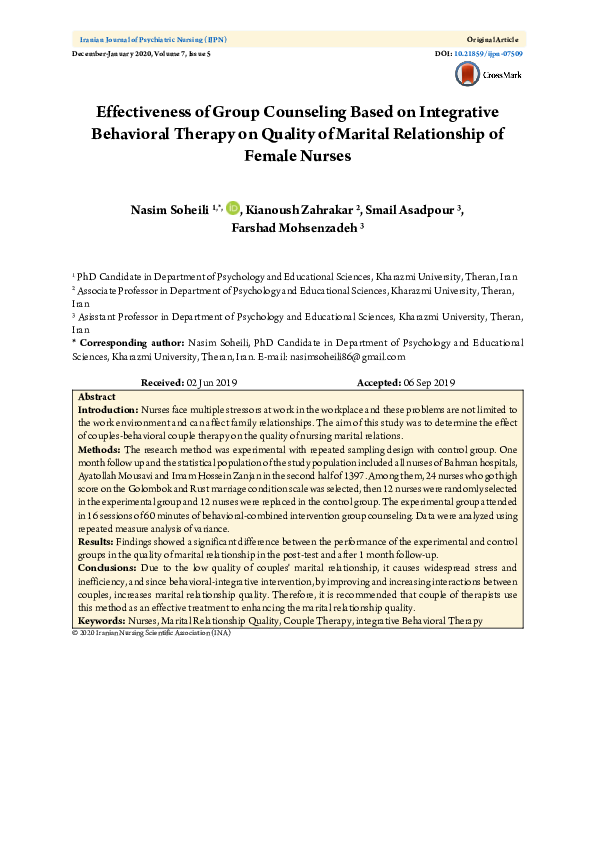 (PDF) Effectiveness of Group Counseling Based on Integrative Behavioral ...