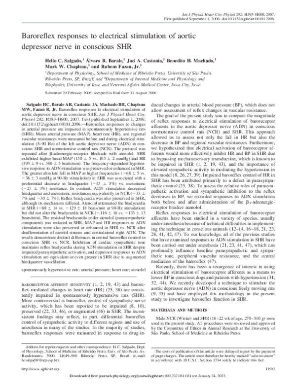 (PDF) Baroreflex responses to electrical stimulation of aortic ...