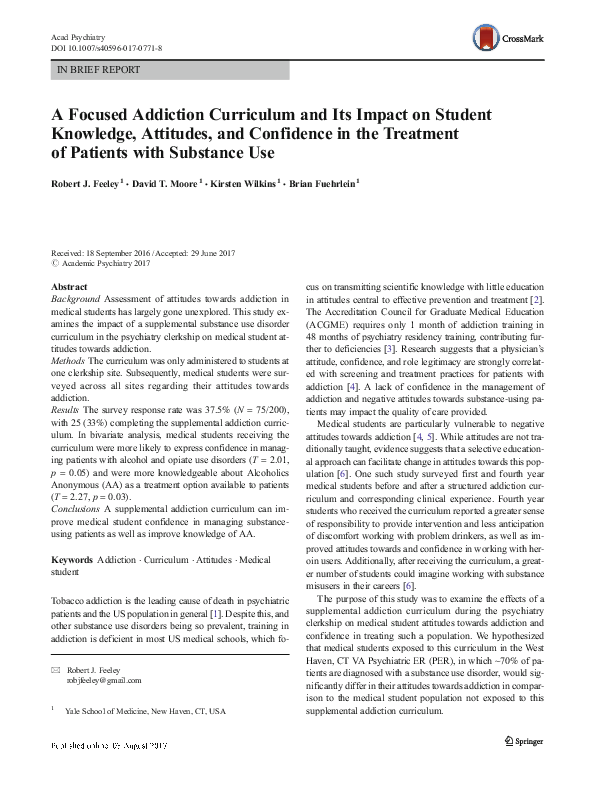 (PDF) A Focused Addiction Curriculum and Its Impact on Student ...