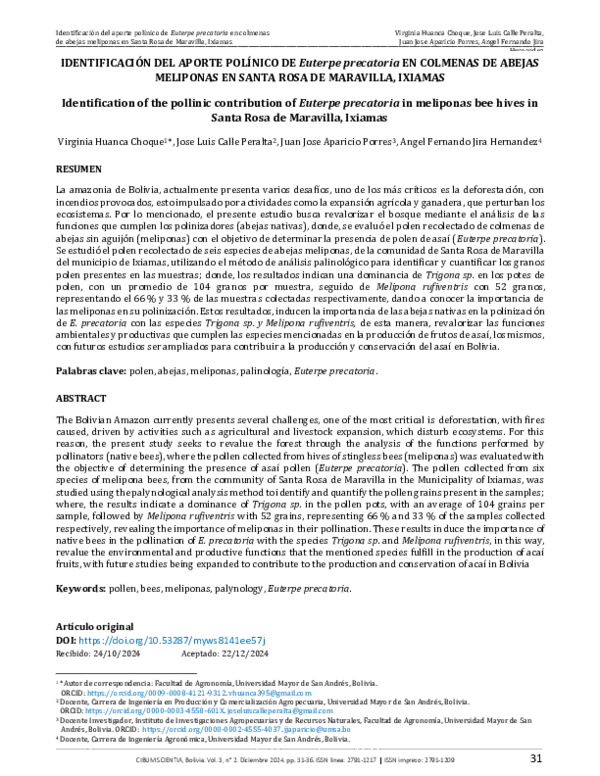 (PDF) Identificación del aporte polínico de Euterpe precatoria en ...