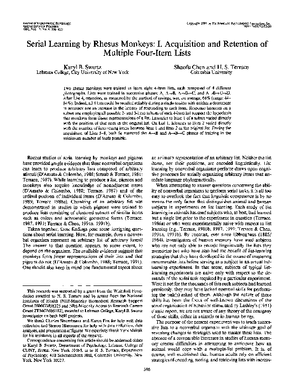 (PDF) Serial learning by rhesus monkeys: I. Acquisition and retention ...