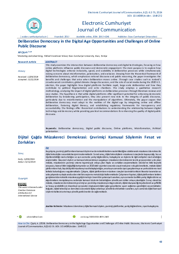 (PDF) Deliberative Democracy in the Digital Age Opportunities and ...