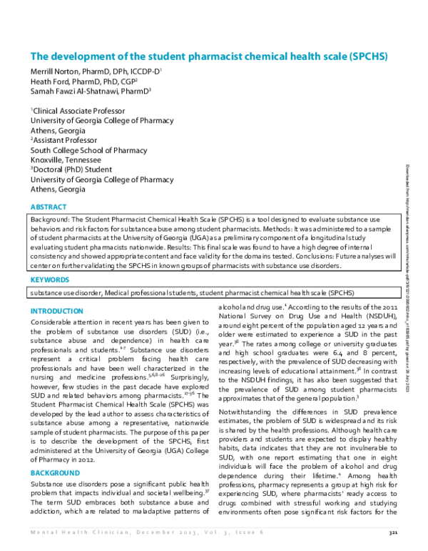 (PDF) The development of the student pharmacist chemical health scale ...