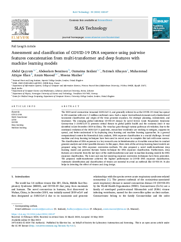 (PDF) Assessment and classification of COVID-19 DNA sequence using ...