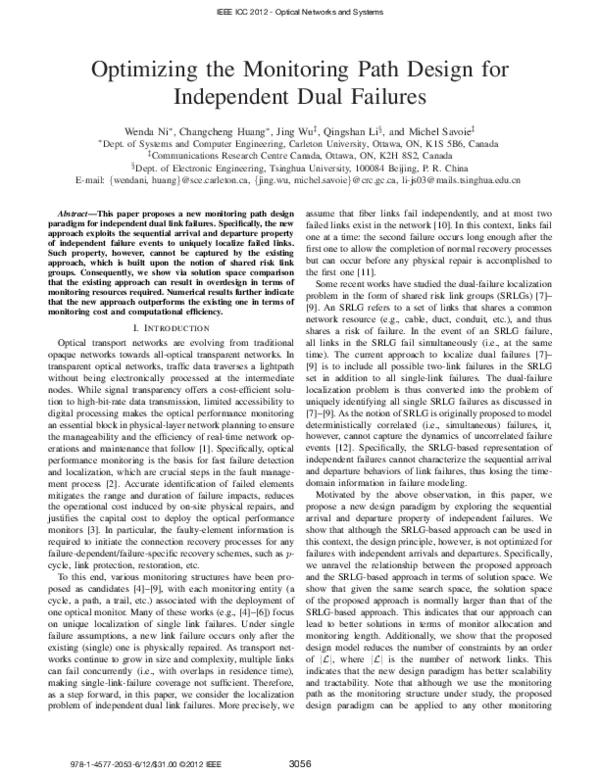 (PDF) Optimizing the monitoring path design for independent dual failures