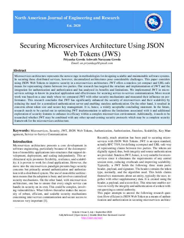 Keywords:
Microservices architecture - PDF) Securing Microservices Architecture Using JSON Web Tokens(JWS)