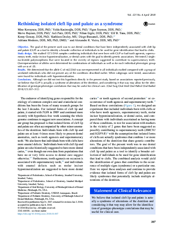 (PDF) Rethinking isolated cleft lip and palate as a syndrome