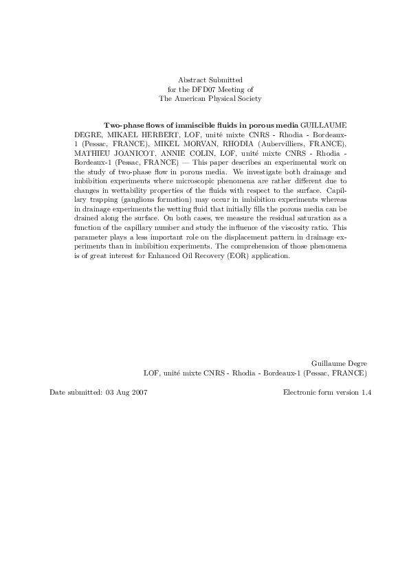 (PDF) Two-phase flows of immiscible fluids in porous media