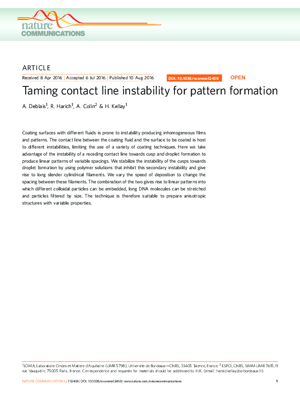 (PDF) Taming contact line instability for pattern formation