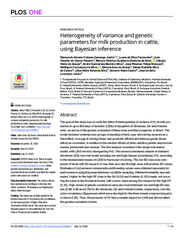 (PDF) Heterogeneity of variance and genetic parameters for milk ...