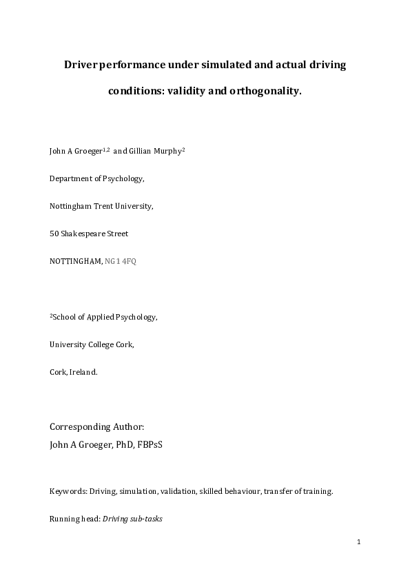(PDF) Driver performance under simulated and actual driving conditions ...