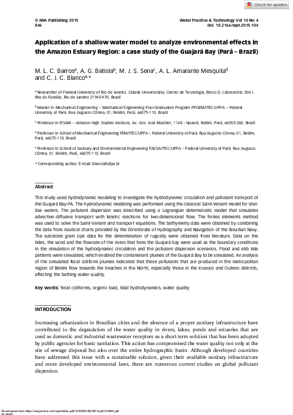 (PDF) Application of a shallow water model to analyze environmental ...