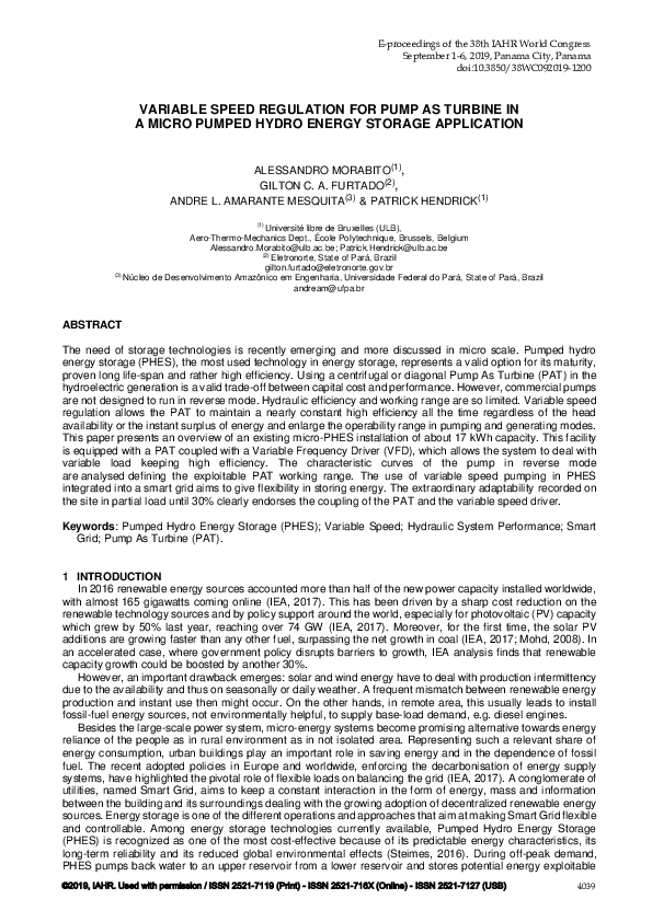 (PDF) Variable Speed Regulation for Pump as Turbine in a Micro Pumped ...