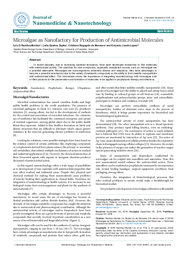 (PDF) Microalgae as Nanofactory for Production of Antimicrobial Molecules