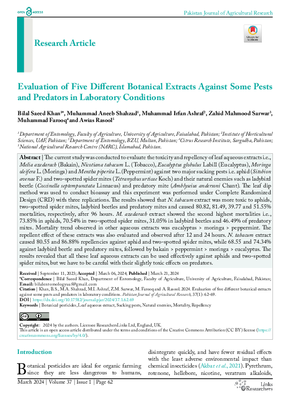 (PDF) Evaluation of Five Different Botanical Extracts Against Some ...