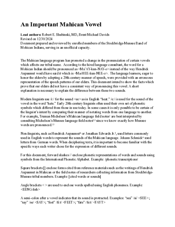 (PDF) An Important Mahican Vowel