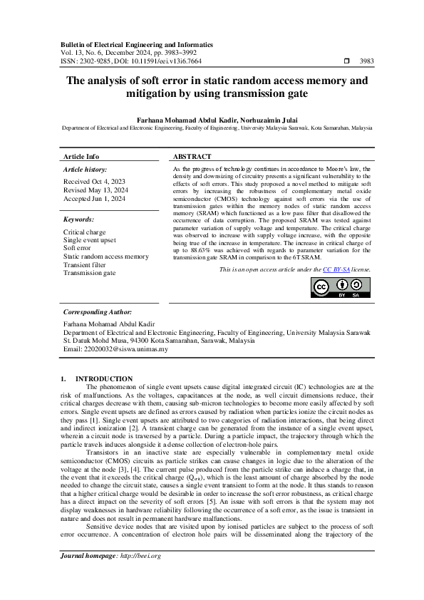 (PDF) The analysis of soft error in static random access memory and ...