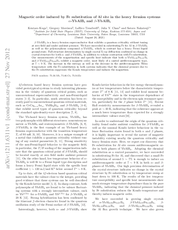(PDF) Magnetic order induced by Fe substitution of Al site in the heavy ...