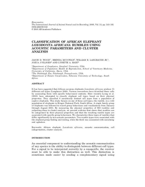 (PDF) CLASSIFICATION OF AFRICAN ELEPHANT LOXODONTA AFRICANA RUMBLES ...