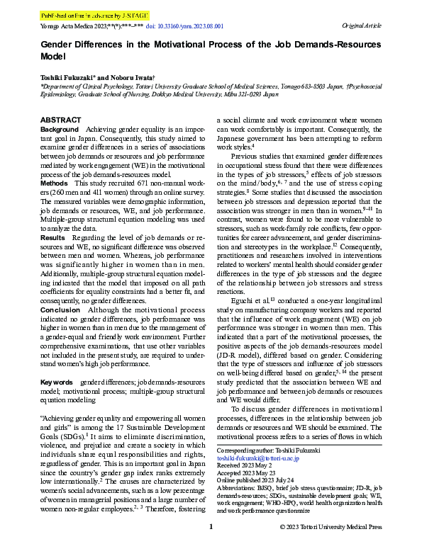 (PDF) Gender Differences in the Motivational Process of the Job Demands ...