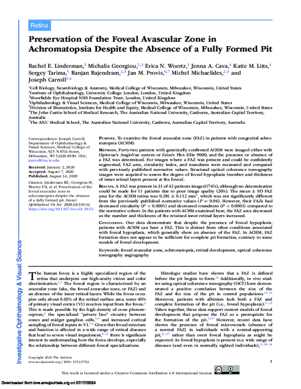 (PDF) Preservation of the Foveal Avascular Zone in Achromatopsia ...