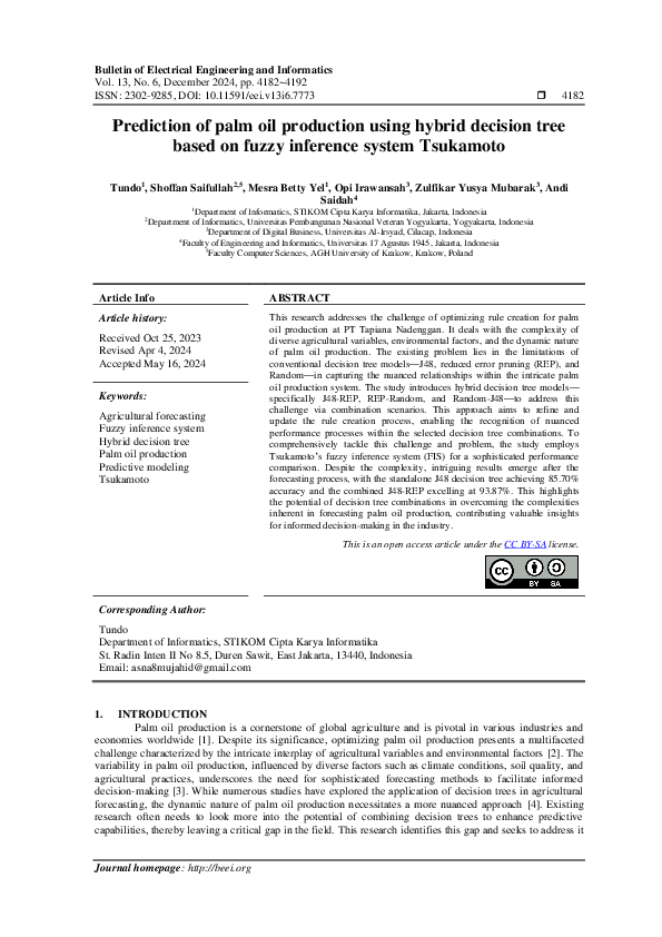 (PDF) Prediction of palm oil production using hybrid decision tree ...