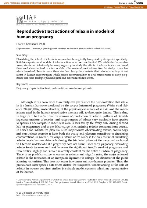 (PDF) Reproductive tract actions of relaxin in models of human ...