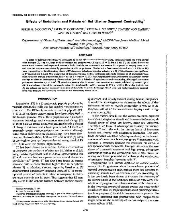 (PDF) Effects of Endothelin and Relaxin on Rat Uterine Segment ...