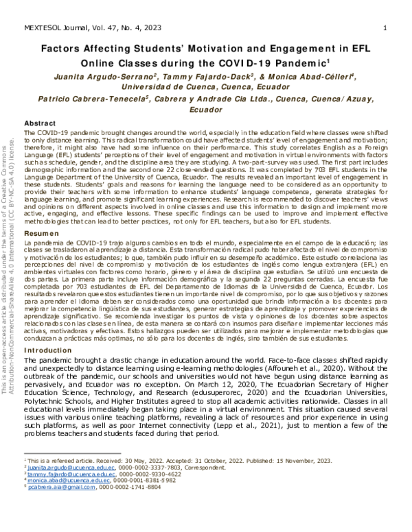 (PDF) Factors Affecting Students’ Motivation and Engagement in EFL ...
