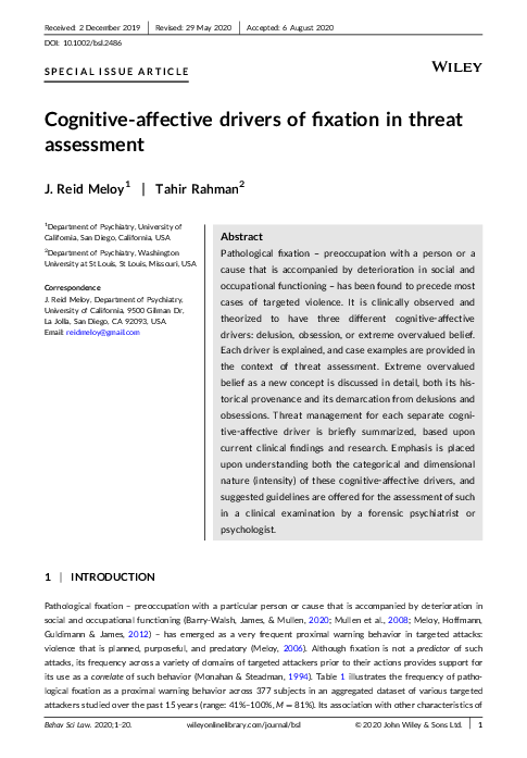 (PDF) Cognitive‐affective drivers of fixation in threat assessment