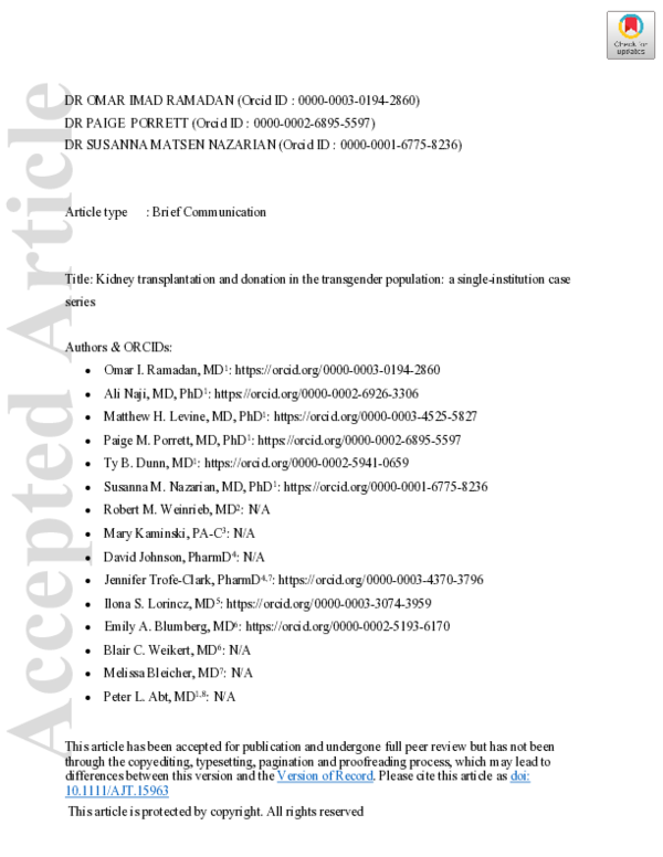 (PDF) Kidney transplantation and donation in the transgender population ...