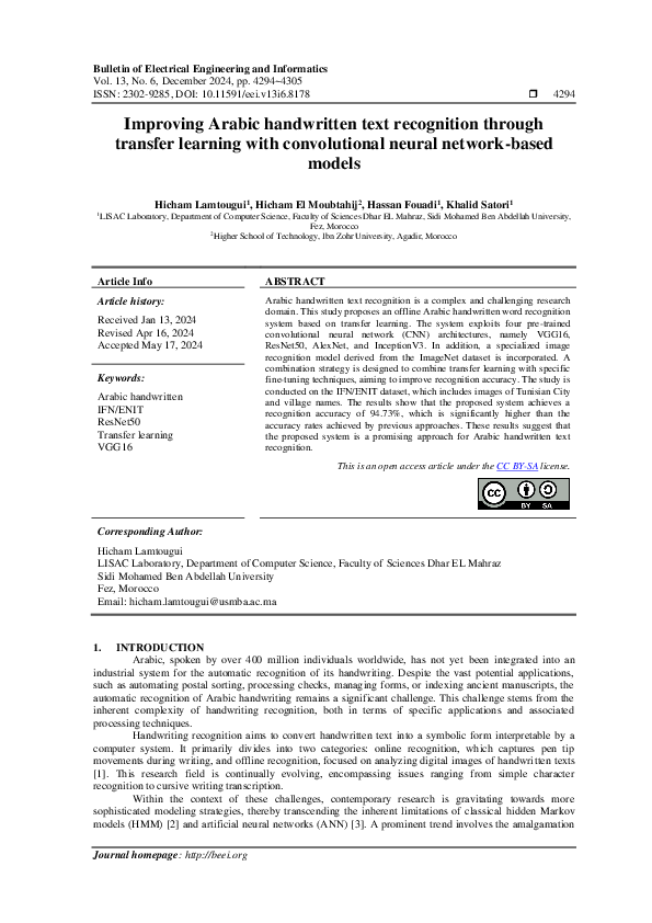 (PDF) Improving Arabic handwritten text recognition through transfer ...