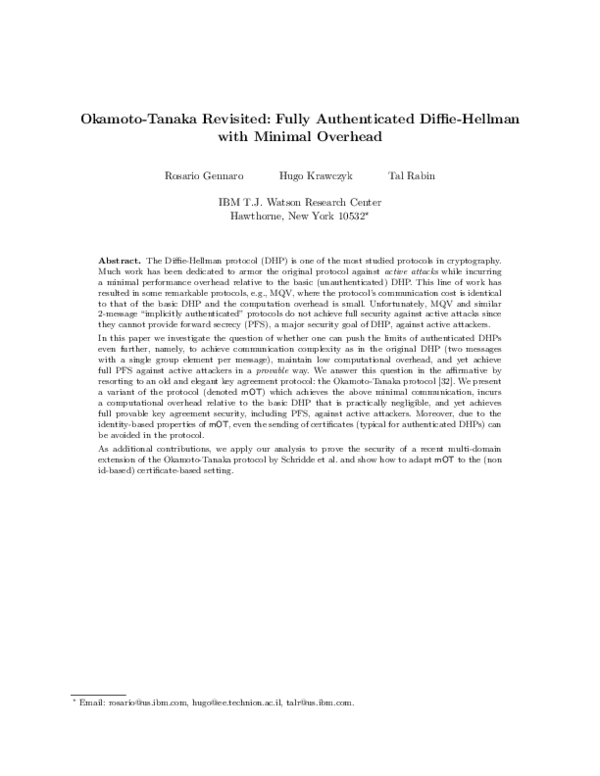 (PDF) Okamoto-Tanaka Revisited: Fully Authenticated Diffie-Hellman with ...