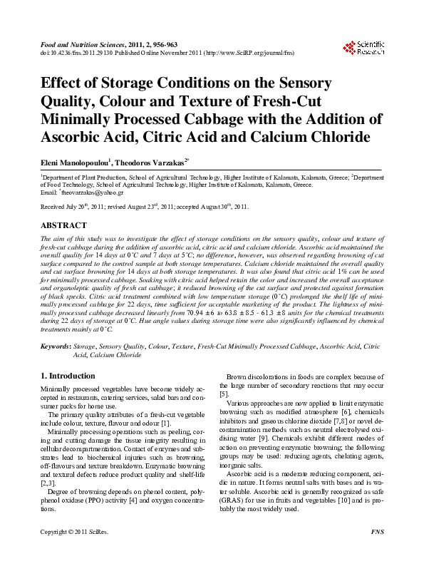 (PDF) Effect of Storage Conditions on the Sensory Quality, Colour and ...