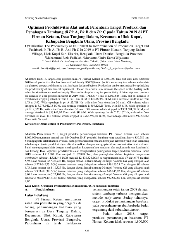 (PDF) Optimasi Produktivitas Alat untuk Penentuan Target Produksi dan ...