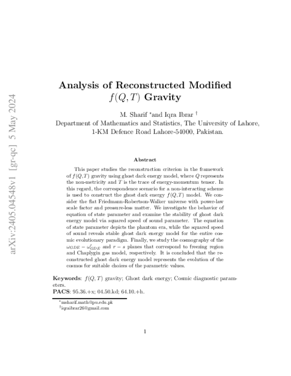 (PDF) Analysis of Reconstructed Modified f(Q,T) Gravity