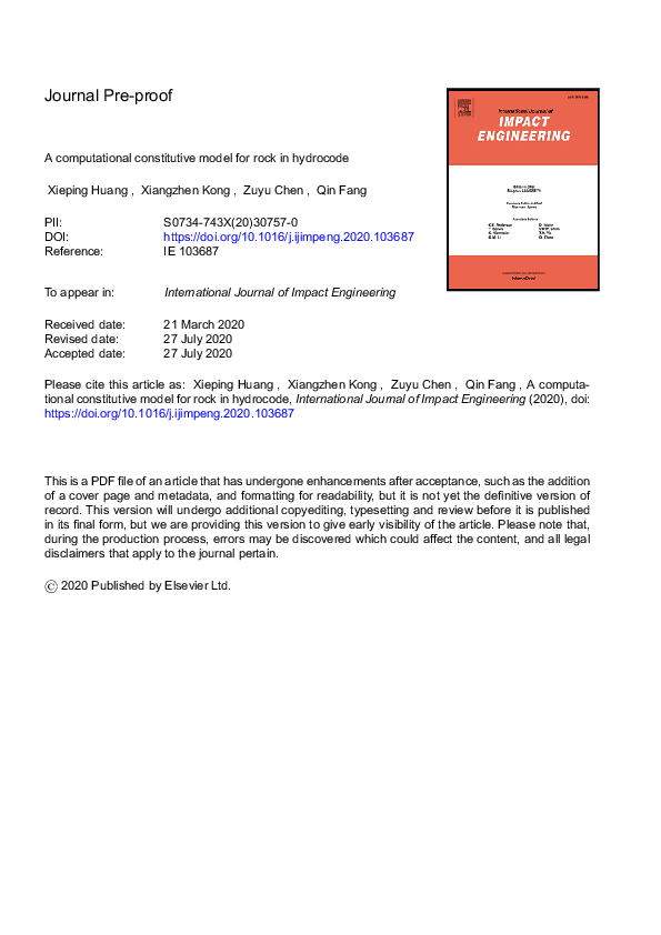 (PDF) A computational constitutive model for rock in hydrocode