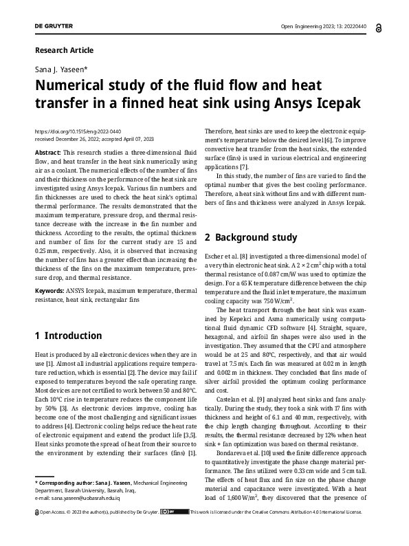 (PDF) Numerical study of the fluid flow and heat transfer in a finned ...