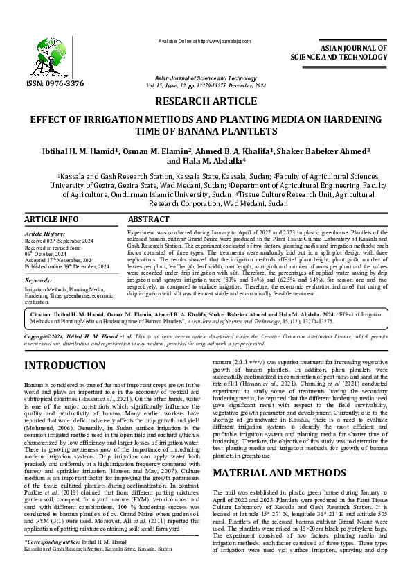 (PDF) EFFECT OF IRRIGATION METHODS AND PLANTING MEDIA ON HARDENING