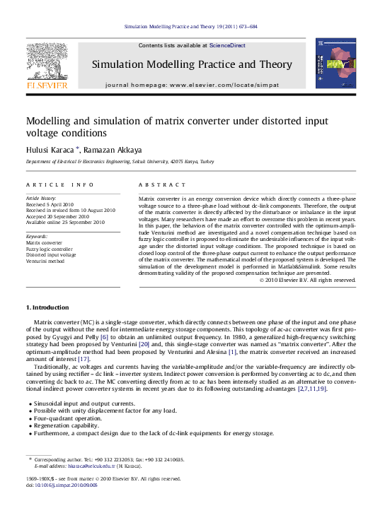 (PDF) Modelling and simulation of matrix converter under distorted ...