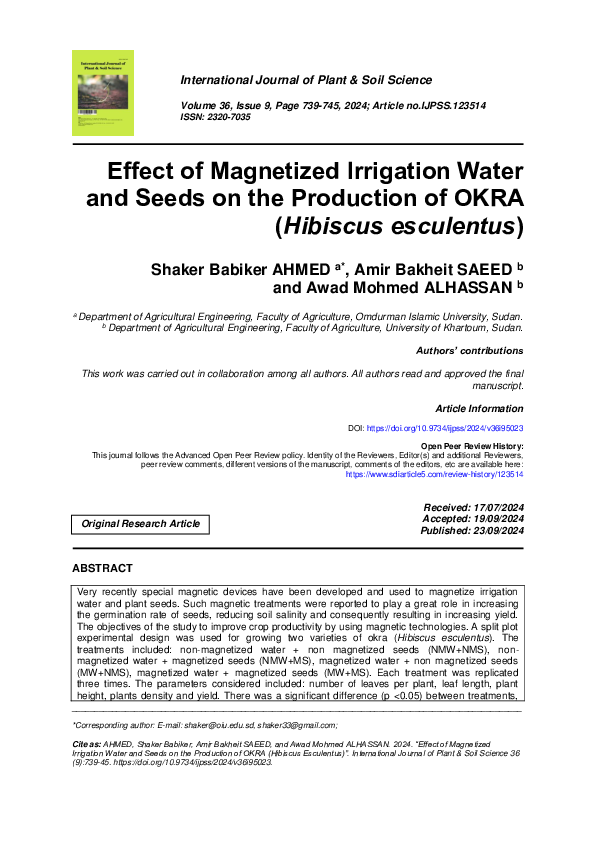(PDF) Effect of Magnetized Irrigation Water and Seeds on the Production ...