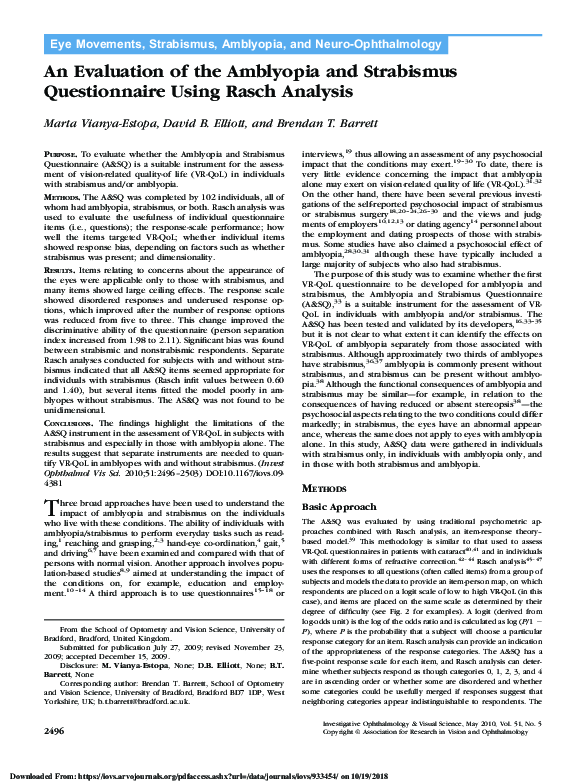 (PDF) An Evaluation of the Amblyopia and Strabismus Questionnaire Using ...